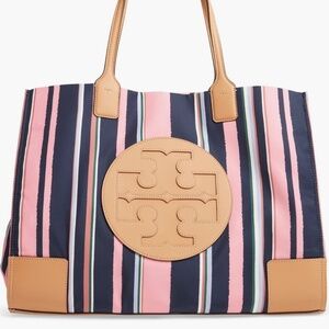 Tory Burch Ella Canyon Pink Striped Medium Tote Bag, like new, 70% off retail